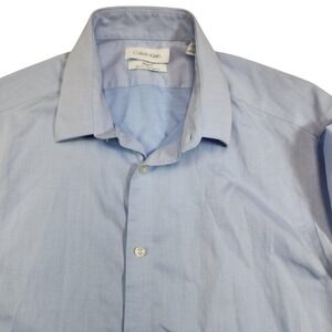 Calvin Klein Blue Herringbone Slim Fit Dress Shirt 15.5 32/33